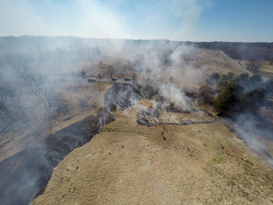 Drone taking aerial photograph of a perscribed burn-2