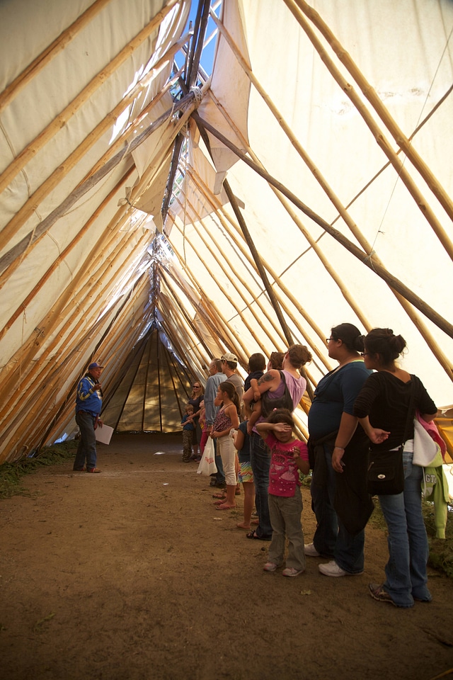 Inside long tent