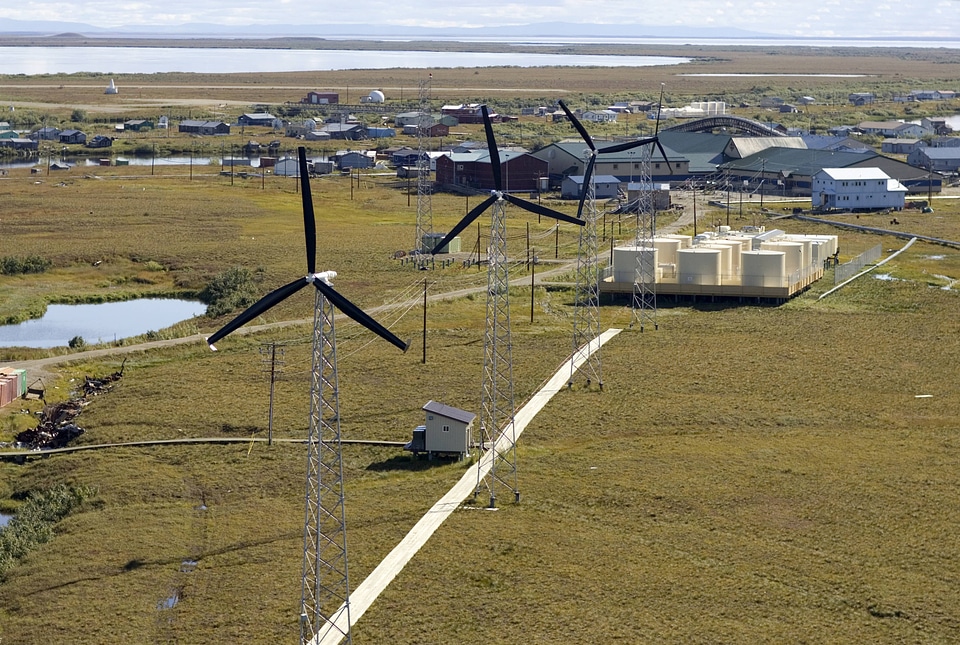 Wind power plant in an Alaska village