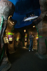 Visitor looking at the exhibits