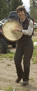 Service employee with an artifact at Tetlin National Wildlife Refuge