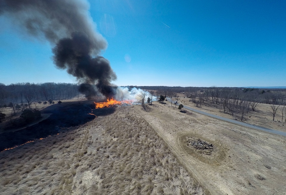 Drone taking aerial photograph of a perscribed burn-3