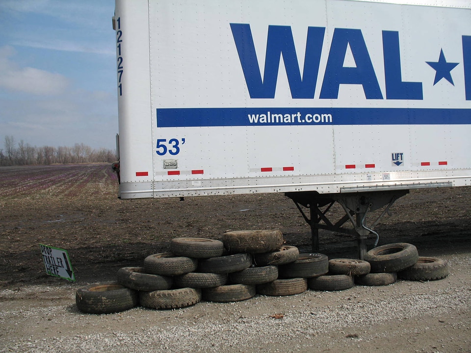 Tires on a pile collected during flood clean-up