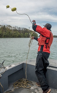 USFWS Fisheries worker thowing out buoys-1