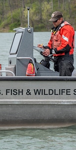 USFWS Fisheries crew in boat preparing for lake sturgeon field work-2