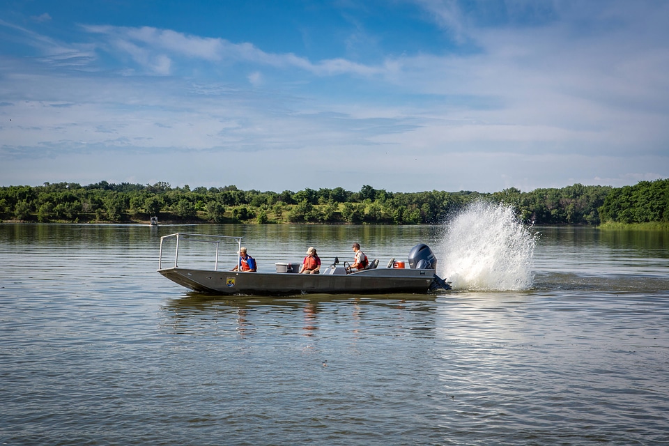 Biologists drive carp with noise of boat engine