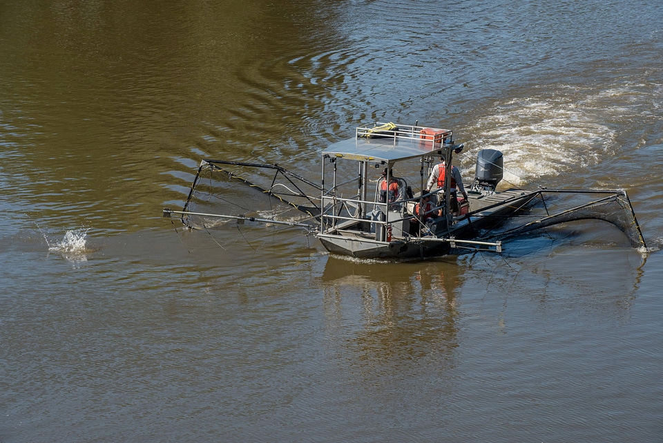 U.S. Fish and Wildlife Service boat, The Magna Carpa, searching for invasive carp-2