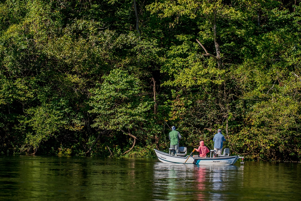 Group fishing in drift boat on White River-1