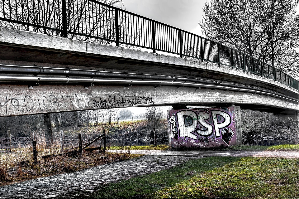 Concrete bridge graffiti railing