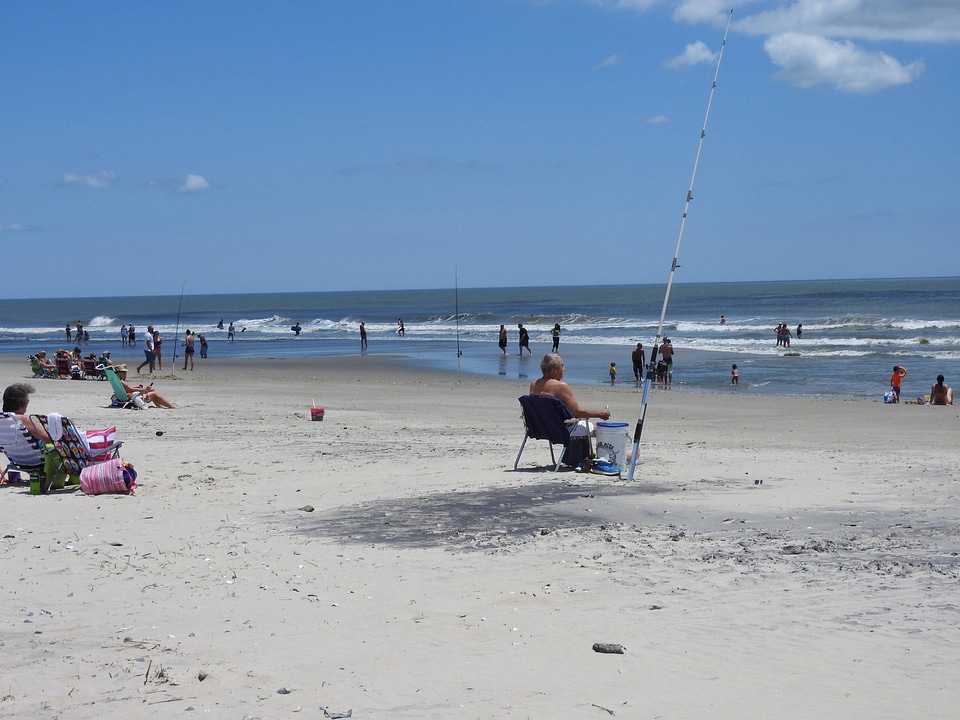 Surf fishing on the beach