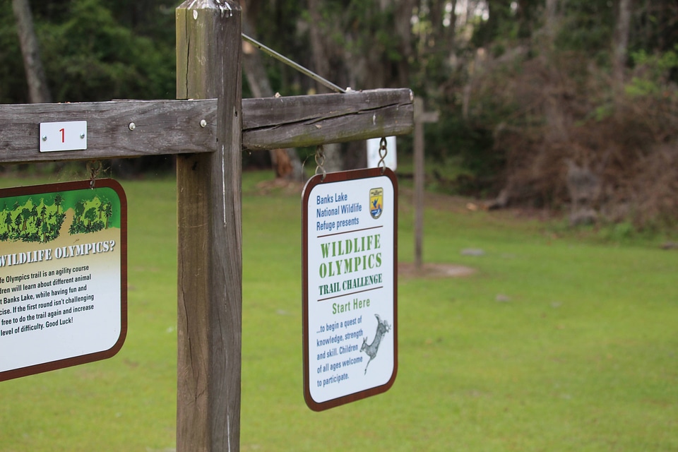 Wildlife Olympics signage at the Banks Lake National Wildlife Refuge