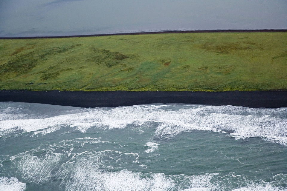 Aerial shot of coast line at Izembek National Wildlife Refuge
