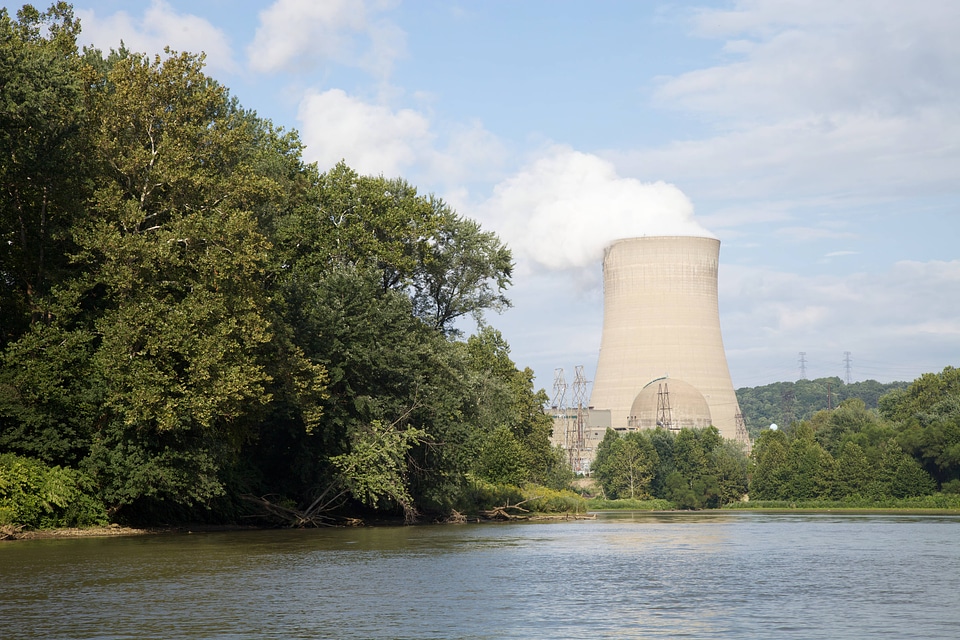 Scenic of Ohio River and Nuclear Power Plant