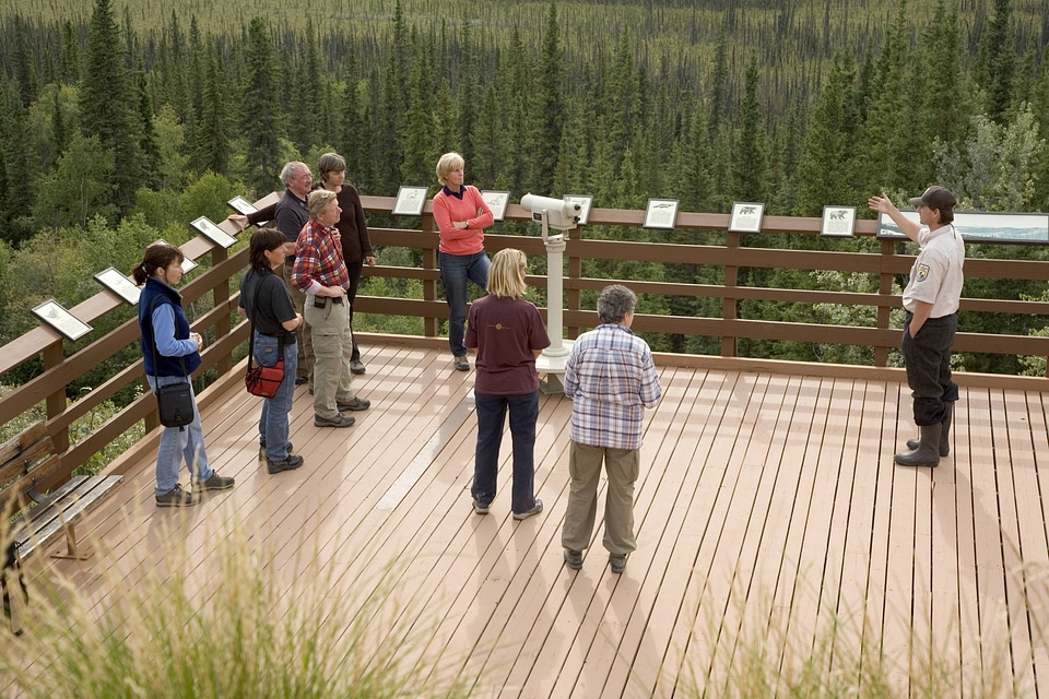 U.S. Fish and Wildlife Service employee talking to visitors at Tetlin National Wildlife Refuge
