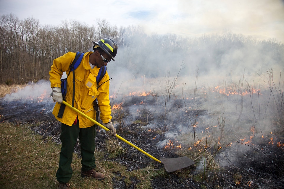 Firefighter with shovel