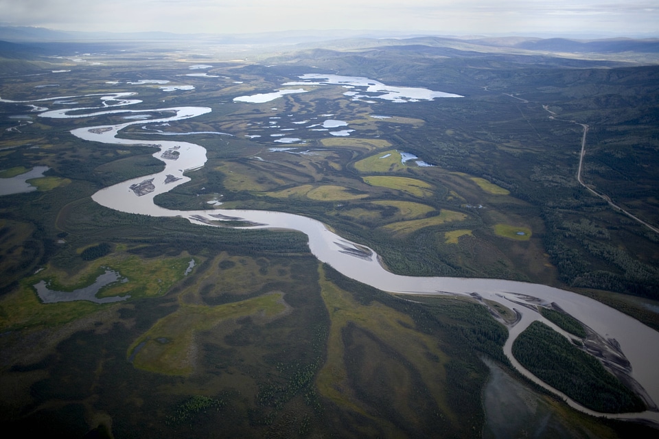Aerial shot of rivers and lakes at Tetlin National Wildlife Refuge