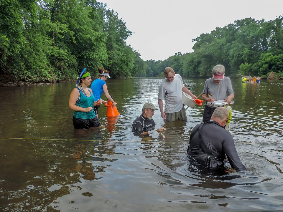 Students surveying freshwater mussels-1