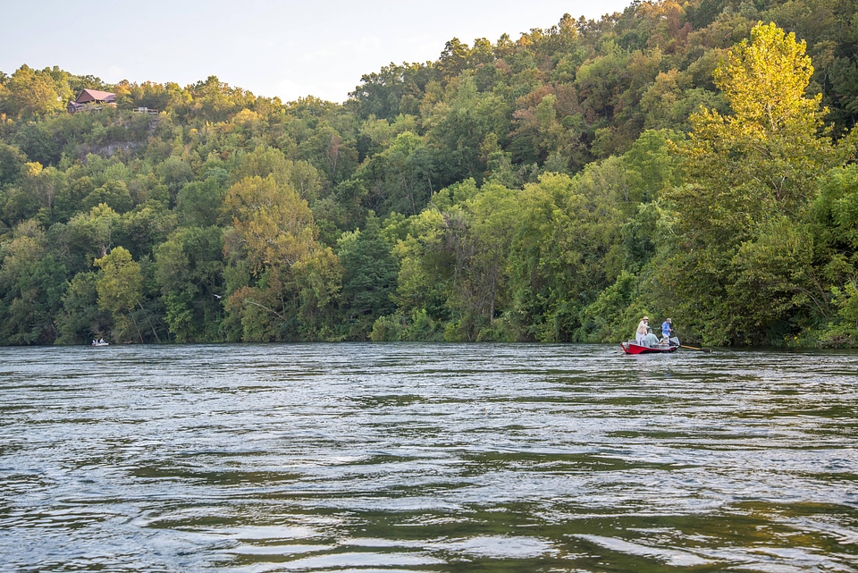 Group fly fishing from drift boat on White River-4