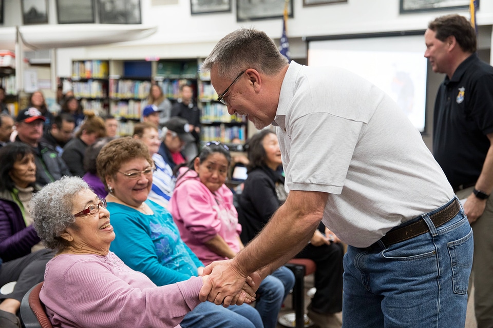 Alaska Regional Director with oldest survivor of internment at Funter Bay