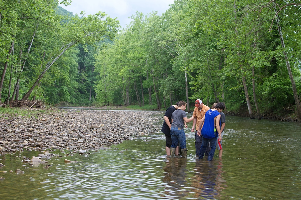 Students preparing to collect water samples