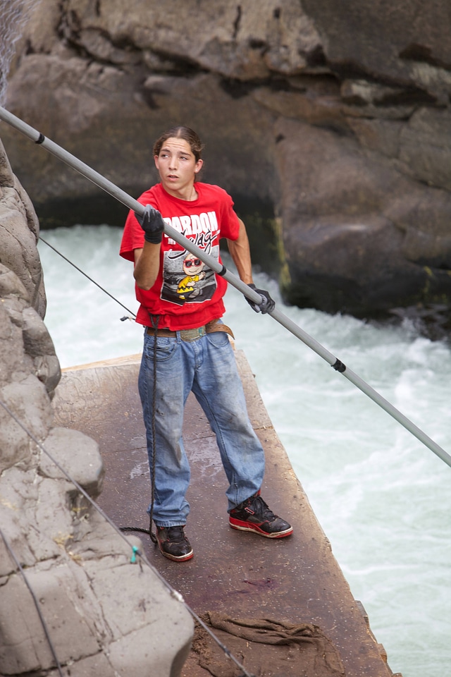 Yakama tribal member with traditional dip net
