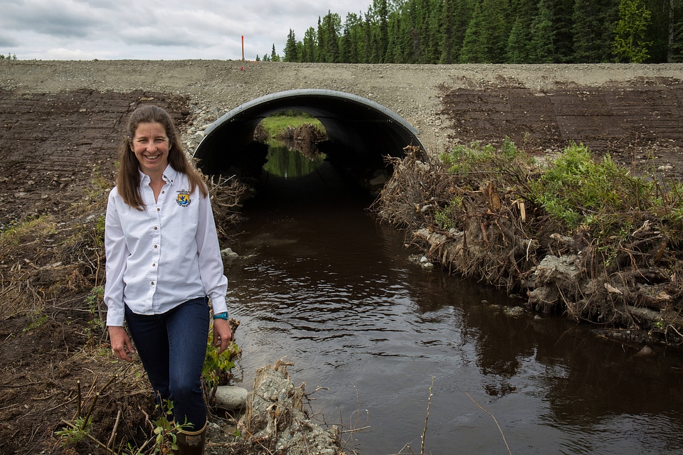 Fish passage engineer inspects new salmon friendly culvert-3