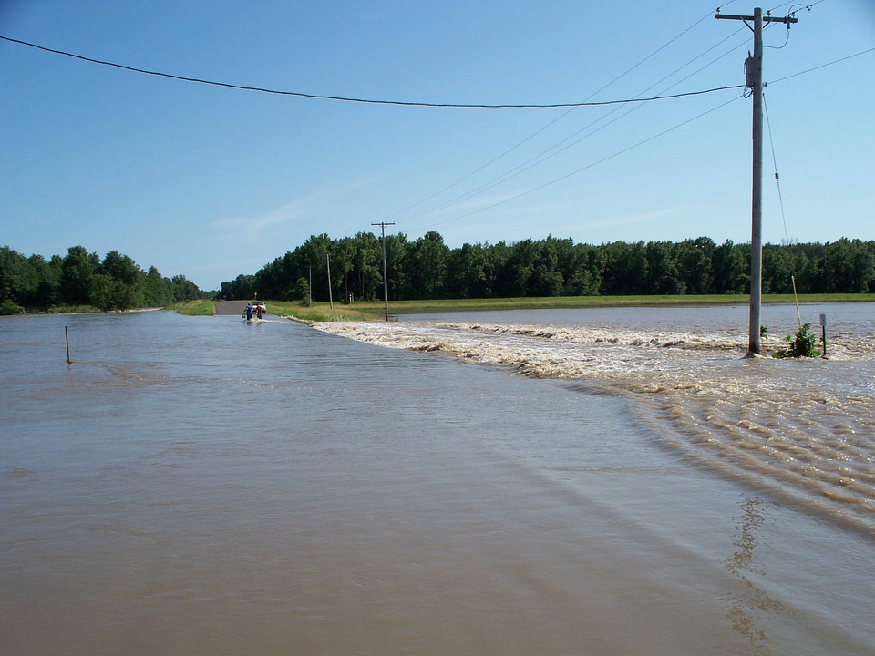 Power line in flooded water