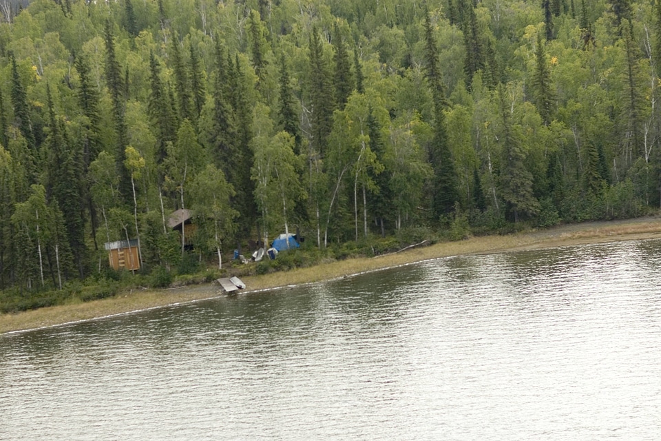 Aerial shot of campers and cabin at Tetlin National Wildlife Refuge photo