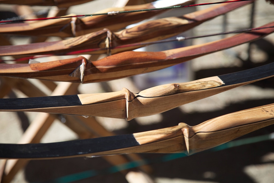 Traditional bows on rack