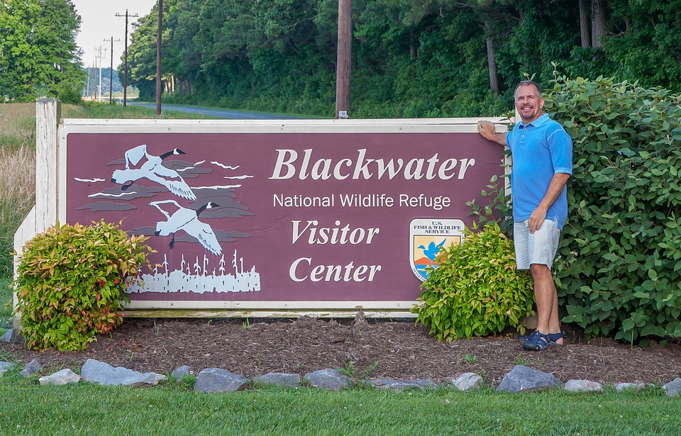 Blackwater NWR sign with visitor-6