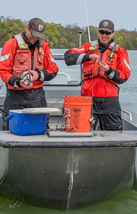USFWS Fisheries crew in boat preparing for lake sturgeon field work-1