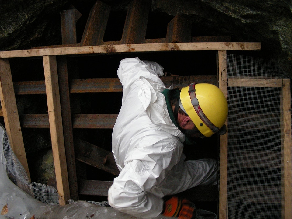 Biologist entering cave