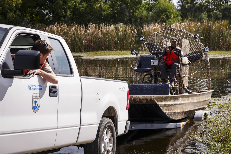 Launching an airboat into the water