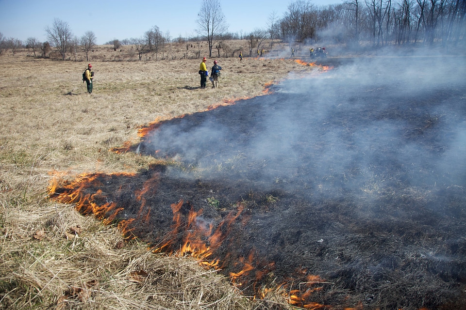 Firefighters walking outer perimeter of fire-3