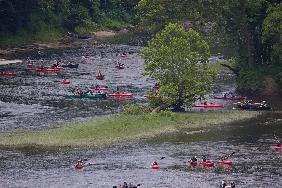 Aerial view of river kayaking