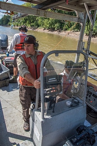 U.S. Fish and Wildlife Service boat, The Magna Carpa, searching for invasive carp-3