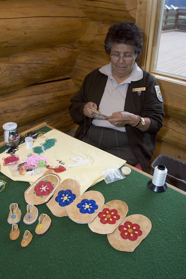 U.S. Fish and Wildlife Service employee making crafts at Tetlin Natinal Wildlife Refuge