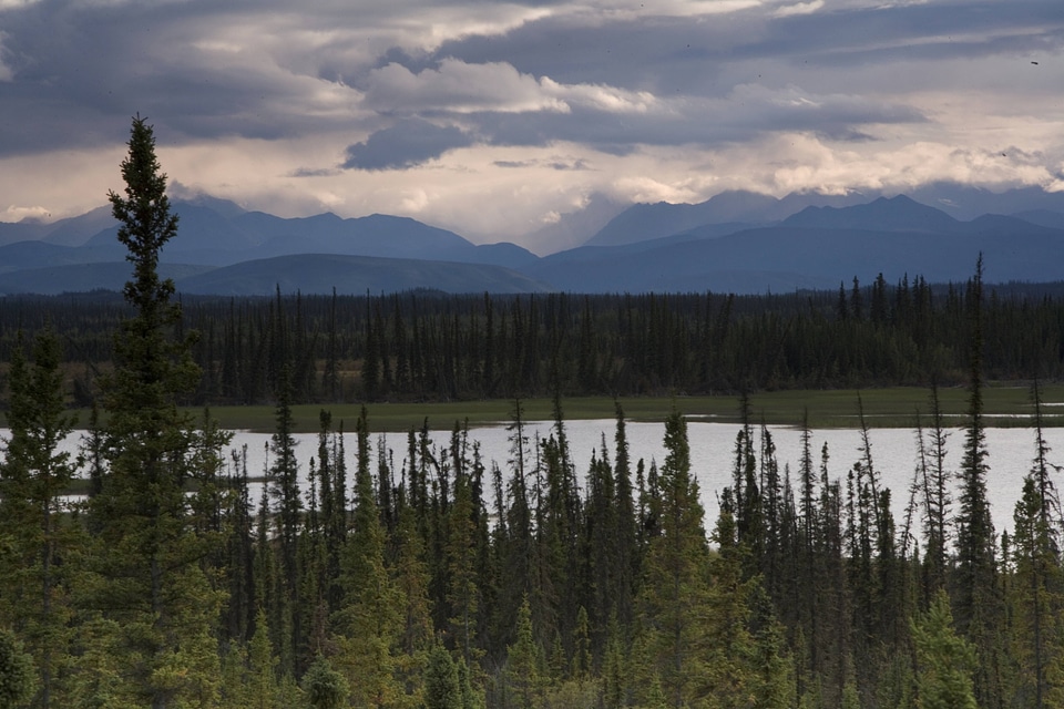 Scenic view of lake and mountains at Tetlin National Wildlife Refuge
