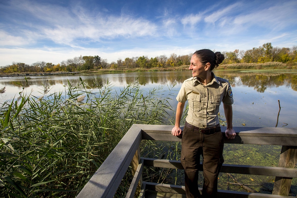 Employee on refuge dock at John Heinz National Wildlife Refuge-1