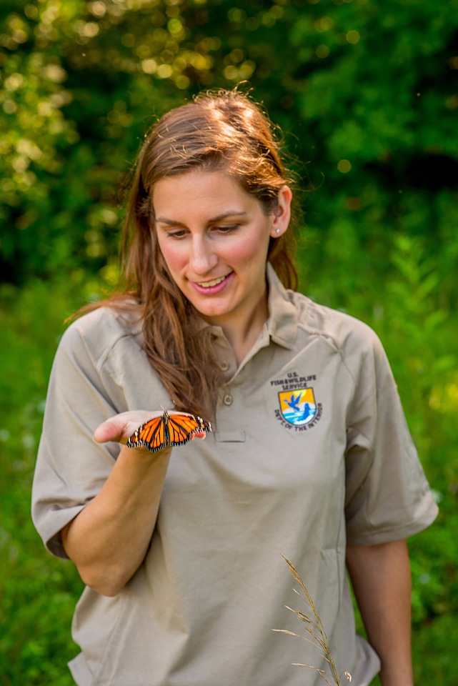 Service employee with Monarch butterfly-9