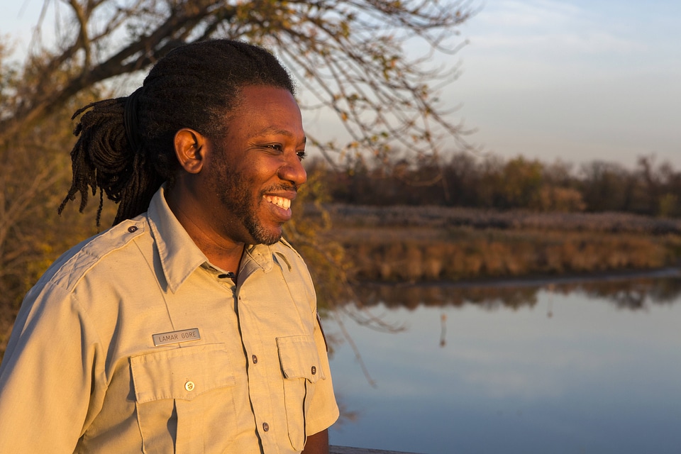 Employee on refuge dock at John Heinz National Wildlife Refuge-2