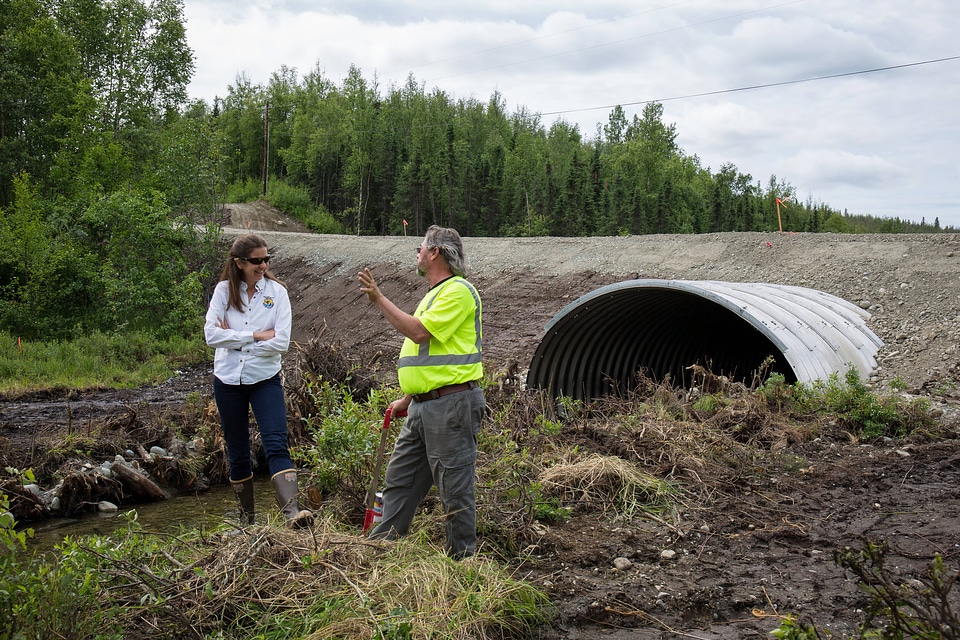Fish passage engineer inspects new salmon friendly culvert-3