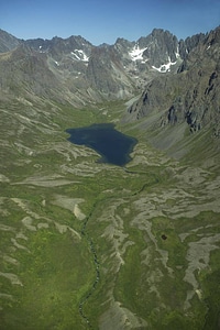 Mountain valley and lake photo