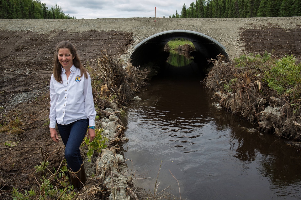 Fish passage engineer inspects new salmon friendly culvert-3