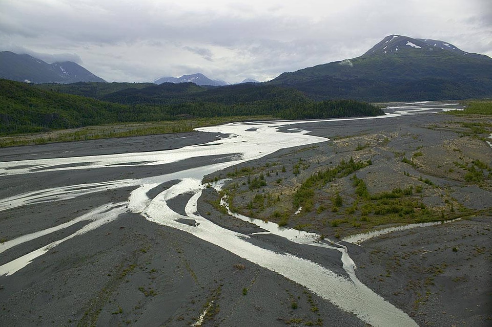 Aerial shot of the Braided River outwash plain