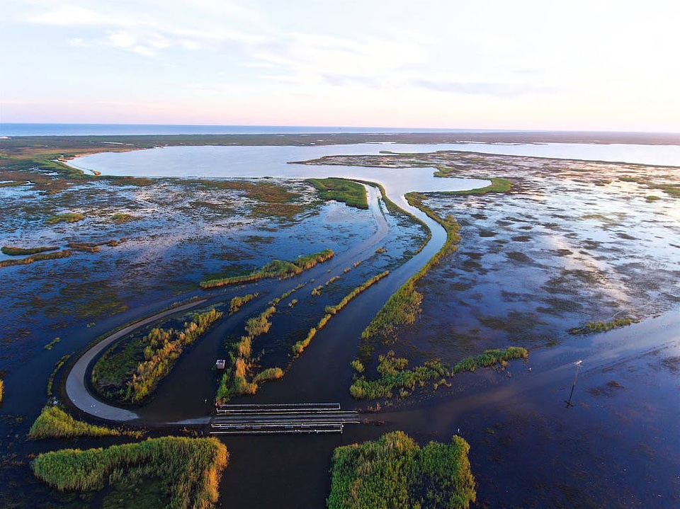 Aerial of Hurricane Harvey's flooding on Mcfadden NWR -3