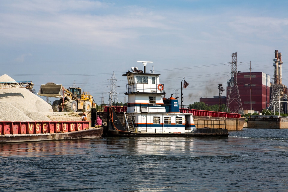 Barge being moved on the Chicago Sanitary and Ship Canal-1