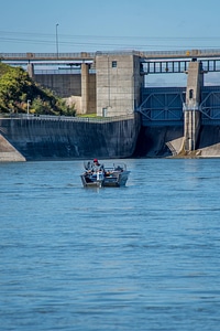 Angler in boat at Gavins Point Dam on Missouri River near Yankton, South Dakota-3