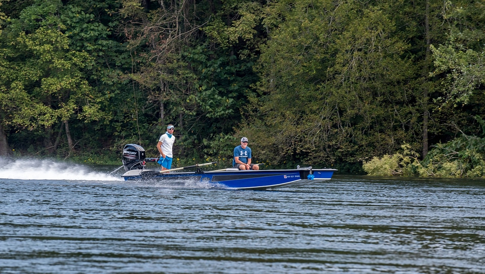 Group fly fishing from drift boat on White River-1