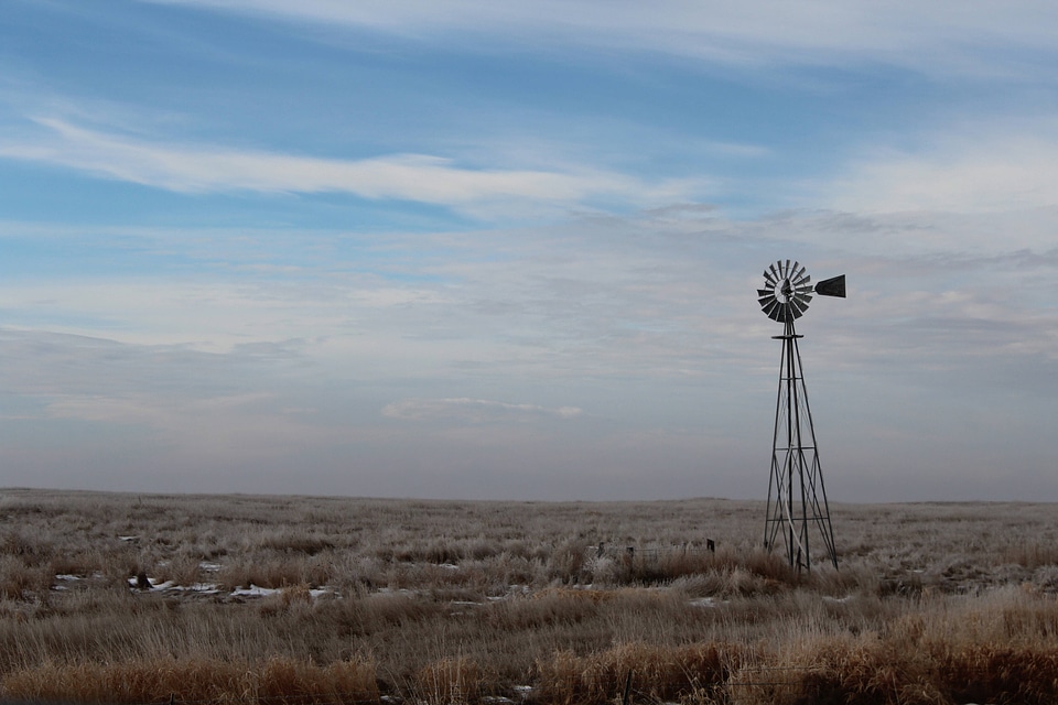 Winter morning with windmill